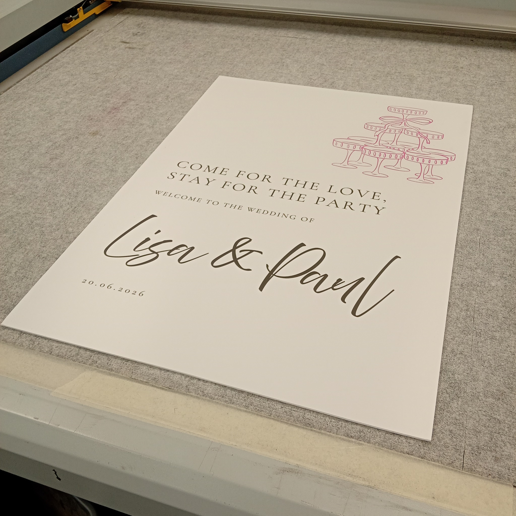 Wedding welcome sign for Lisa and Paul printed by Backdrop Media